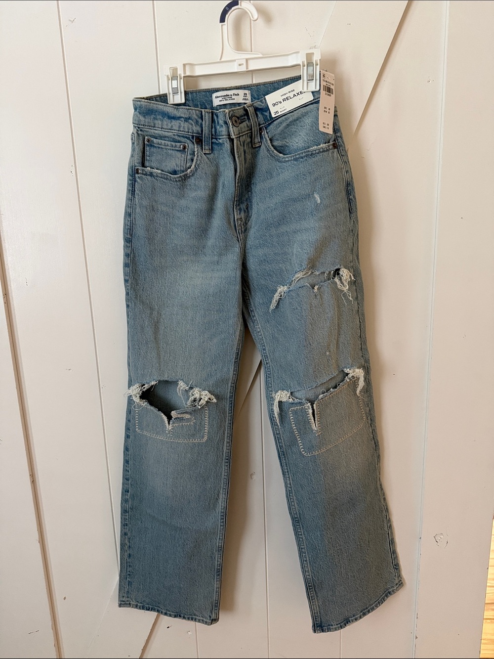 Abercrombie & Fitch Light Wash Distressed Straight-Leg Jeans